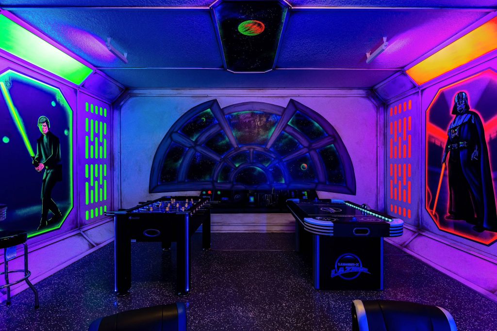 Star Wars custom Game Room With Black Light Reactive Murals