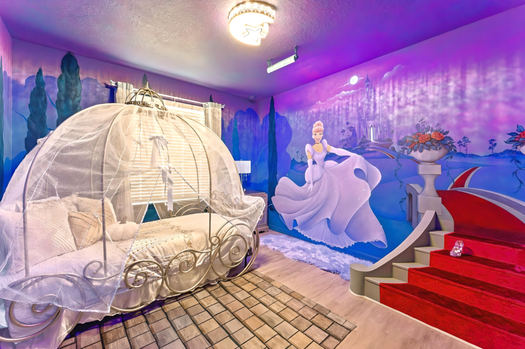 Cinderella themed bedroom Orlando airbnb - Magic Interiors