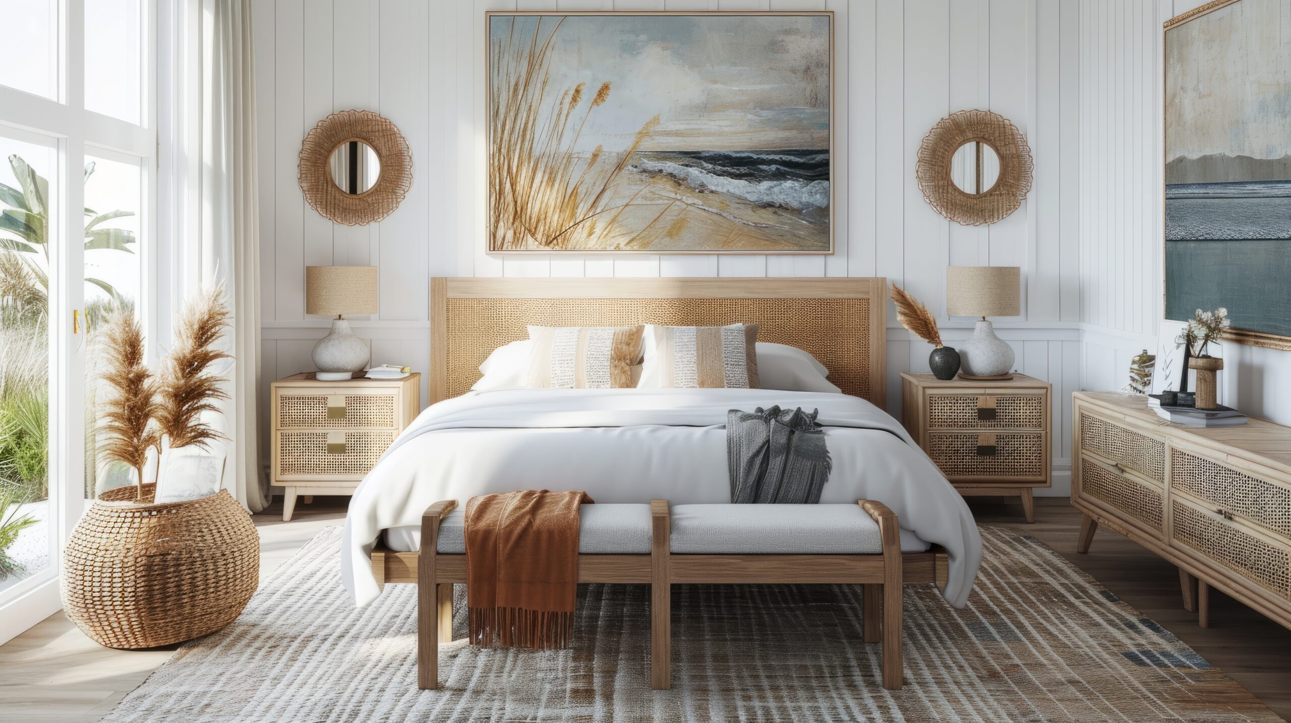 natural coastal interior bedroom