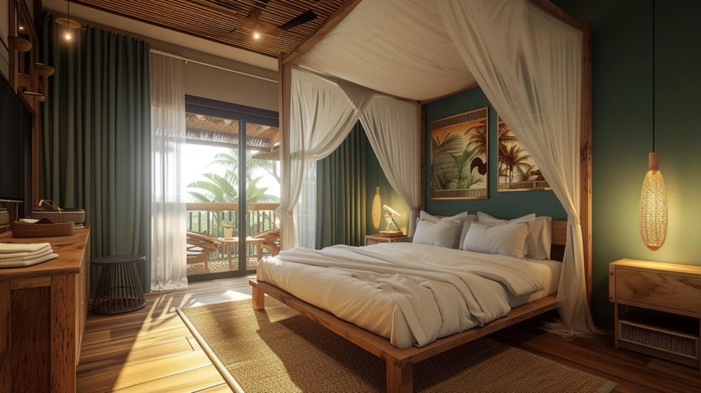 Tropical themed airbnb bedroom