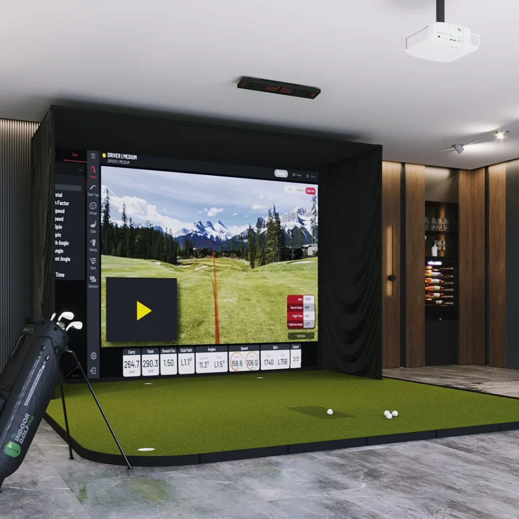 Golf simulator in modern luxury home