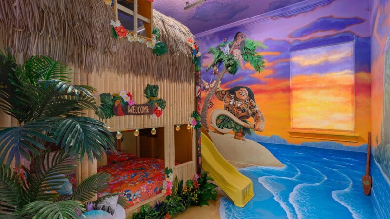 Moana themed bedroom in Orlando Airbnb designed by Magic Interiors